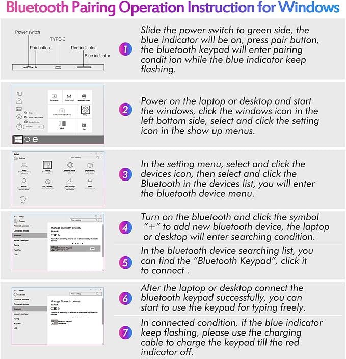 Foloda Bluetooth Number Pad for Laptop, Wireless 10 Keys USB Number Keypad, Rechargeable Numeric Keypad Numpad Extensions Data Entry Keyboard for PC iMac MacBook Notebook