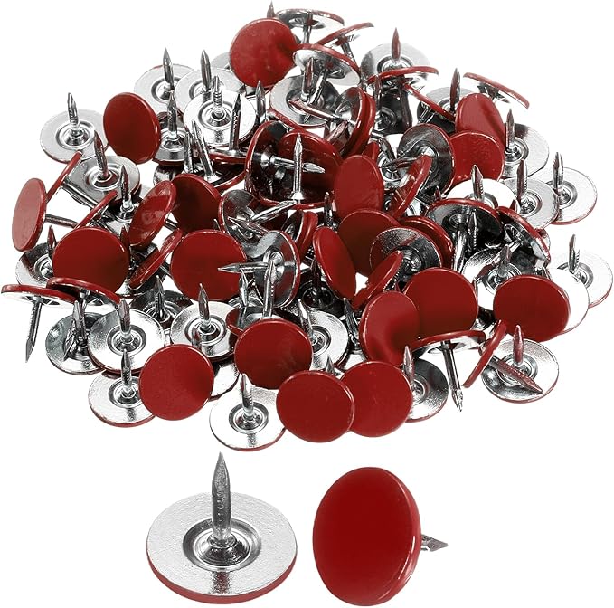 uxcell 100Pcs Upholstery Tacks, 11mmx10mm Flat Head Thumb Tack Decorative Furniture Nails Push Pins for Furniture Sofa Headboards, Red