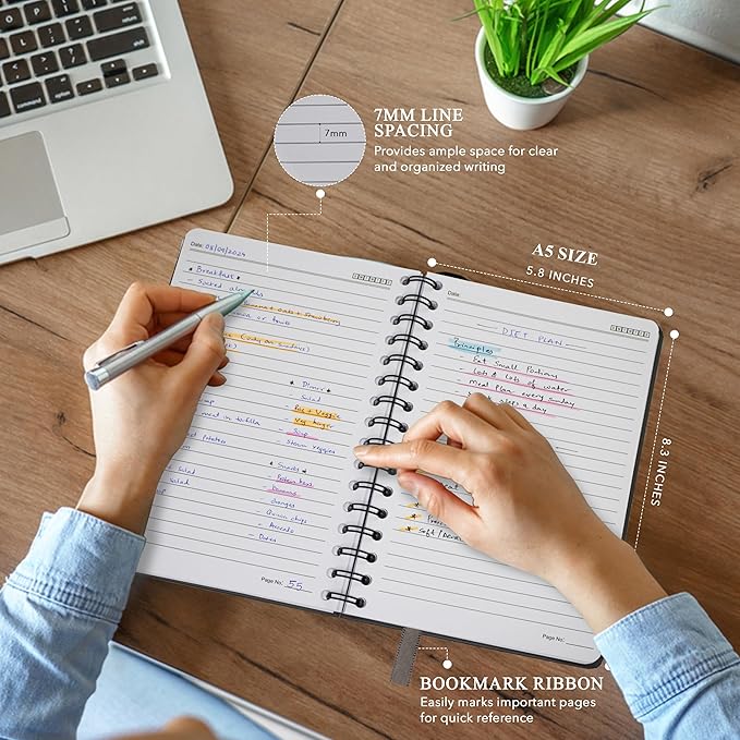 Lined Spiral Notebook Journal For Women & Men - Hardcover A5 Notebook 170 Pages, Journaling Notebooks for Work & Note Taking Writing Journal - Purple