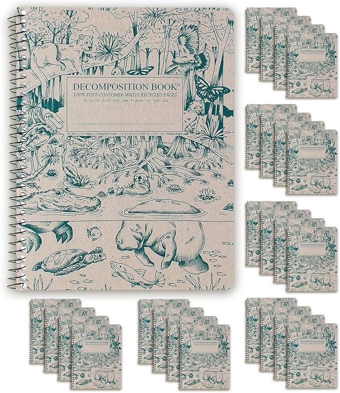 Decomposition 24-Pack Everglades College Ruled Spiral Notebooks – 9.75" x 7.5" Journal, 160 Lined Pages Each – 100% Recycled Paper – Bulk Notebooks for Schools, Offices & Institutions – Made in USA