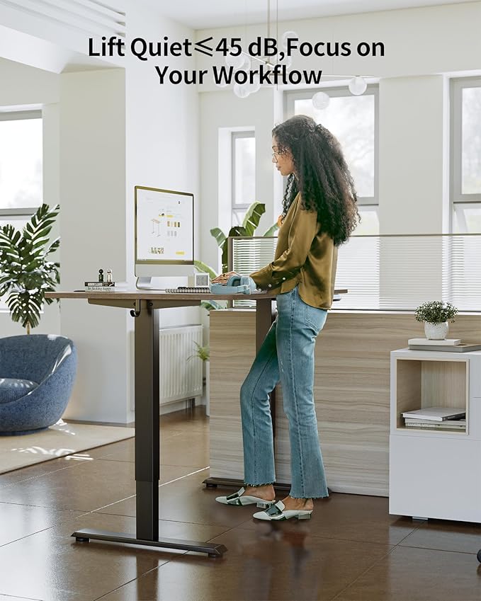 FEZIBO One-Piece Standing Desk Adjustable Height Stand up Home Office Desk, 40x24 Inch Electric Standing Computer Desk, with 4 Memory Presets, Fixable casters, Rustic Brown