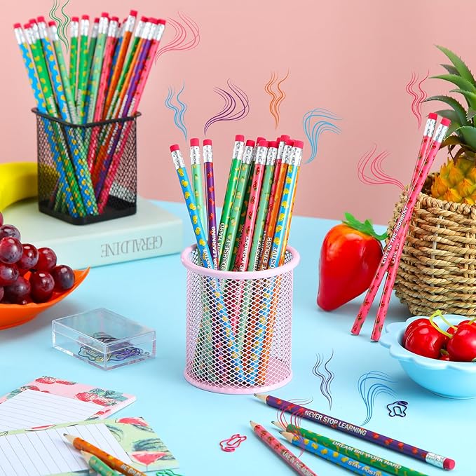 60 Pcs Scented Pencils Bulk for Kids Inspirational Motivational Cute Fun Fruit Wood Smelly Graphite Pencils with Erasers for School Classroom Office Students Girls Boys Gifts Supplies