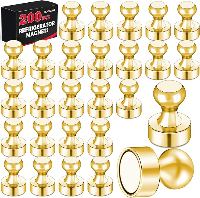 LOVIMAG 200Pcs Gold Fridge Magnets, Small and Strong Magnets for Whiteboard, Office, Classroom, Map, Kitchen Accessories, Office Accessories, Locker Accessories