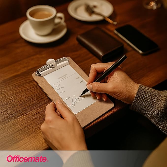 Officemate 5" x 9" Clipboard for Receipts, Low Profile Metal Clip & Pen Holder on Top, Memo Size for Restaurants, Hotels, Food Trucks, Bars, Schools, and Other Venues, 12 Clipboards (83156)