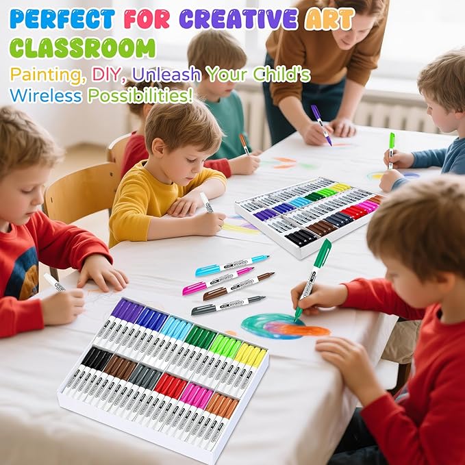 SFAIH 144 Pack Permanent Markers Bulk - Classroom Set, 12 Vibrant Colors, Works on Paper, Clothes, Plastic, Fabric, Wood, Student Art Supplies, Drawing, Coloring, Non-Toxic, Classroom Group Supplies