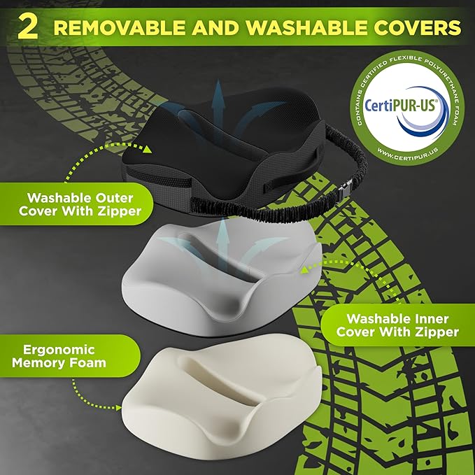 Large Truck Seat Cushion for Truck Driver Seat Cushion - Upgraded Back Support, CertiPUR-US® Certified - Thick Memory Foam, Pain Relief for Hours of Driving, Trucker Approved Big Rig - Black