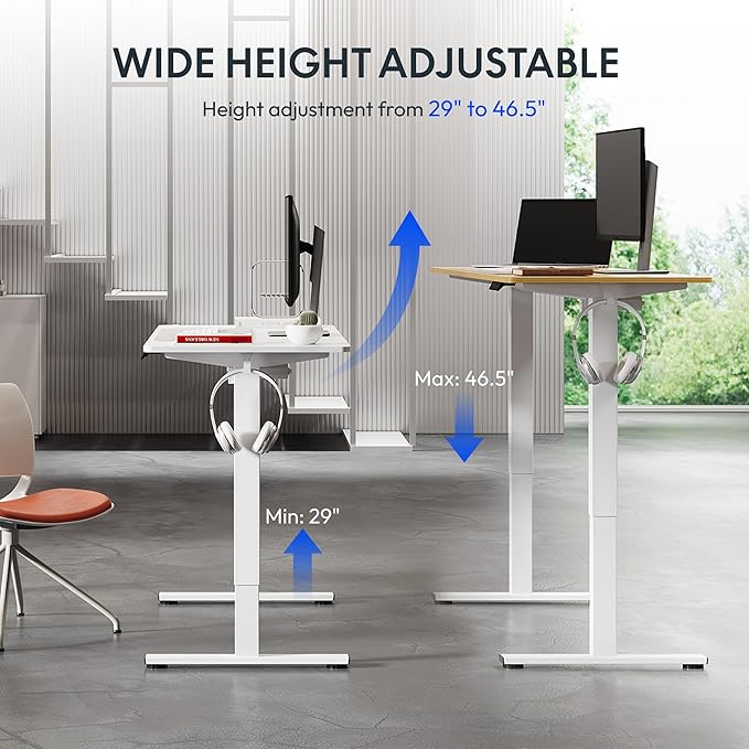 FLEXISPOT Standing Desk Electric Height Adjustable Desk with 40 x 24 Inch Splice Board, Home Office Computer Workstation, Maple Top + White Frame