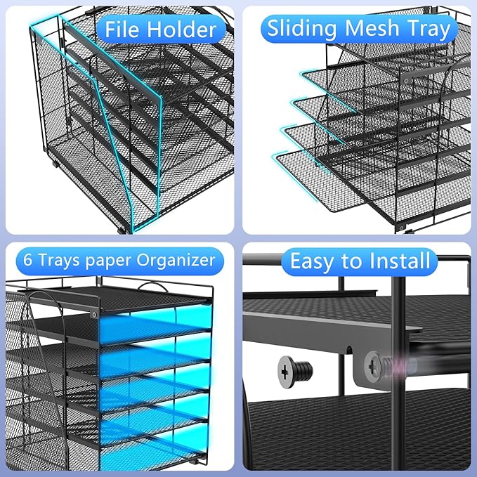 gianotter Desk Organizers and Accessories, 6-Tier Paper Organizer with File Holder, Document Organizer, Office Decor, Home Office Essentials(Black)