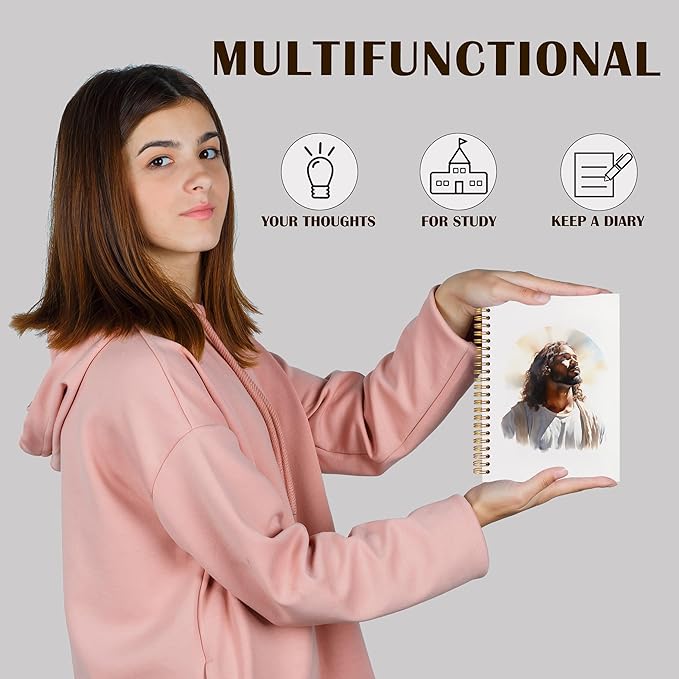 Qabliqo Black Jesus Christian Spiral Notebooks,Afro American Jesus Journals for Writing, Prayer Journal, Christian Gifts for Women Men, Religious Notebook for Note Taking, 5.5x8.3 Inch