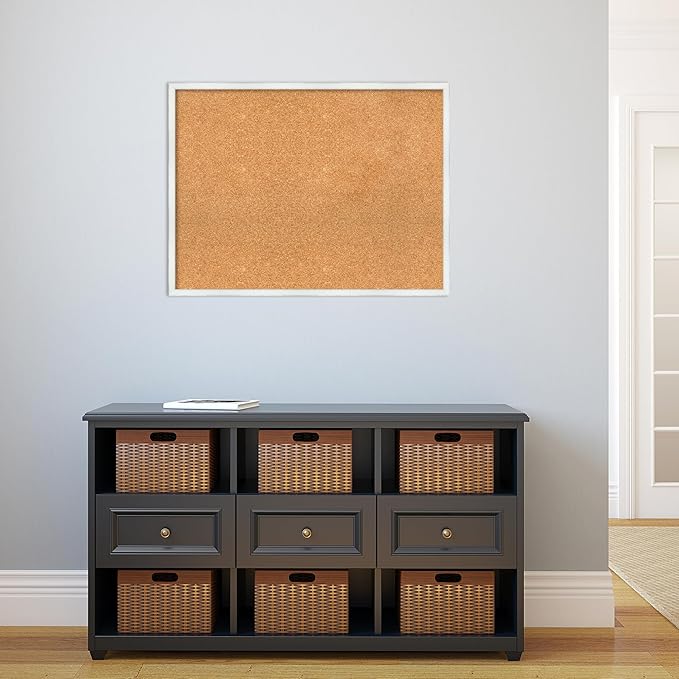 Amanti Art Natural Cork Board for Wall, 25x33 Vision Board with White Frame, Large Corkboard Office Decor for Home Organization, Country Rustic Corkboard Pinboard to Display Items for Home
