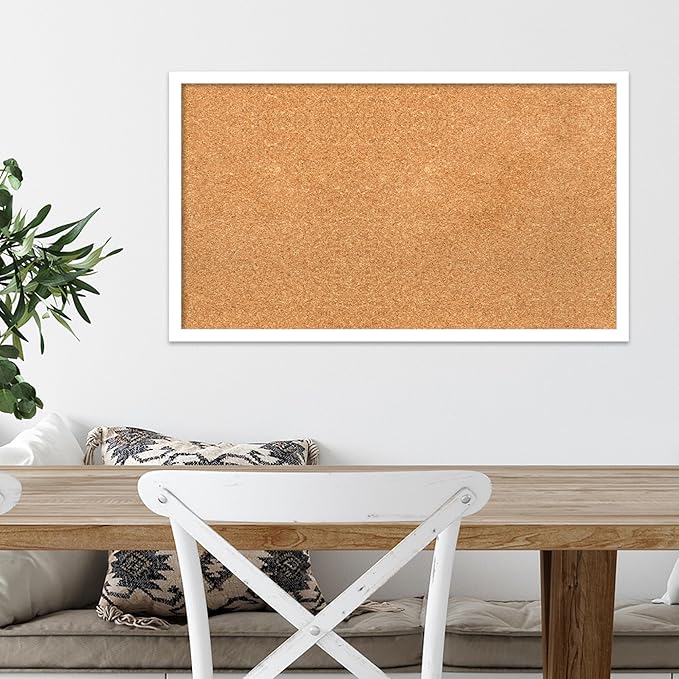 Amanti Art Natural Cork Board for Wall, 17x29 Vision Board with White Frame, Medium Corkboard Office Decor for Home Organization, Modern Corkboard Pinboard to Display Items for Home Organization in