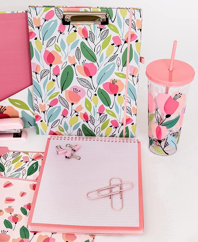 Steel Mill & Co Large Top Spiral Notebook College Ruled, 11" x 8.5" with Durable Hardcover and 160 Lined Pages, Pink Poppy