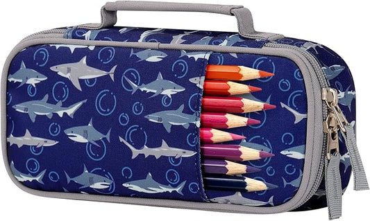 Choco Mocha Shark Pencil Case for Boys, Soft Pencil Case Kids Pencils Pouch for Kindergarten Boys, Blue