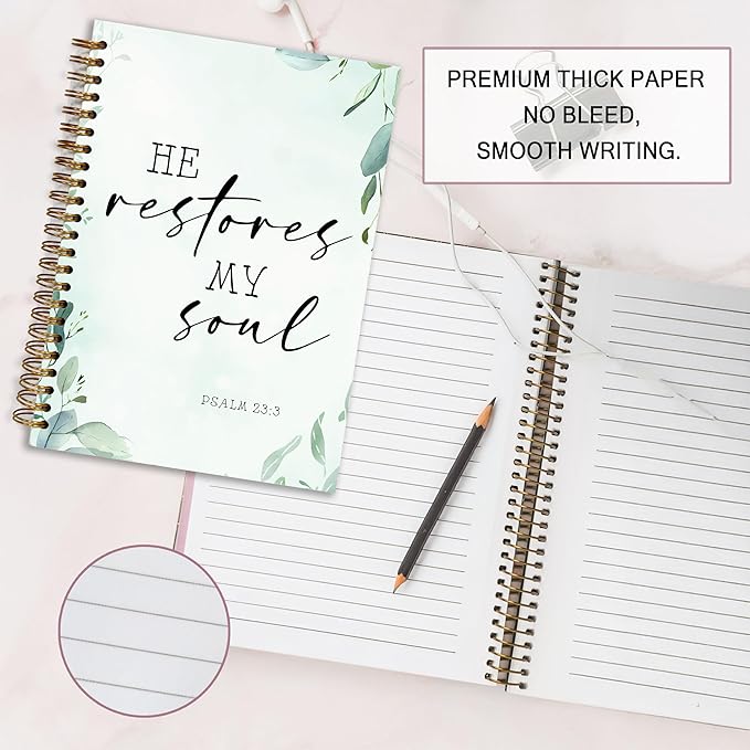 Bible Notebook, A5 Spiral Christian Journal with Floral Pink Butterfly Notebook, Bible Verse-I Can Do All Things Through Christ Who Strengthens Me, Inspirational Notebooks for Women, Bible Study, Gift for Birthday Christmas, Office Supplies (Light blue)