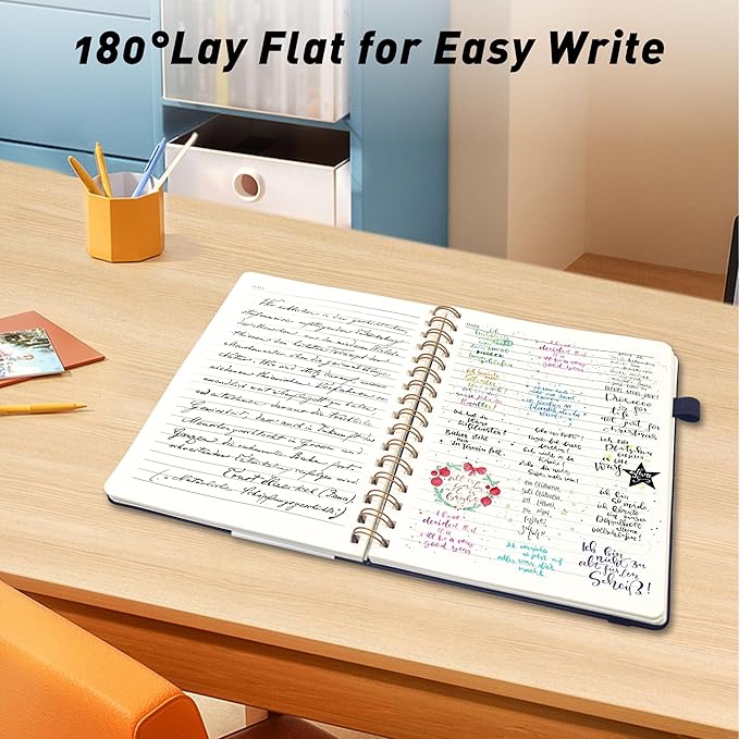 Lined Spiral Journal Notebook for Women & Men, College Ruled Hardcover Notebook for Work & Note Taking, Journals for Writing, 100 GSM, Business, School, 140 Pages, A5(5.8"x8.5") - Black