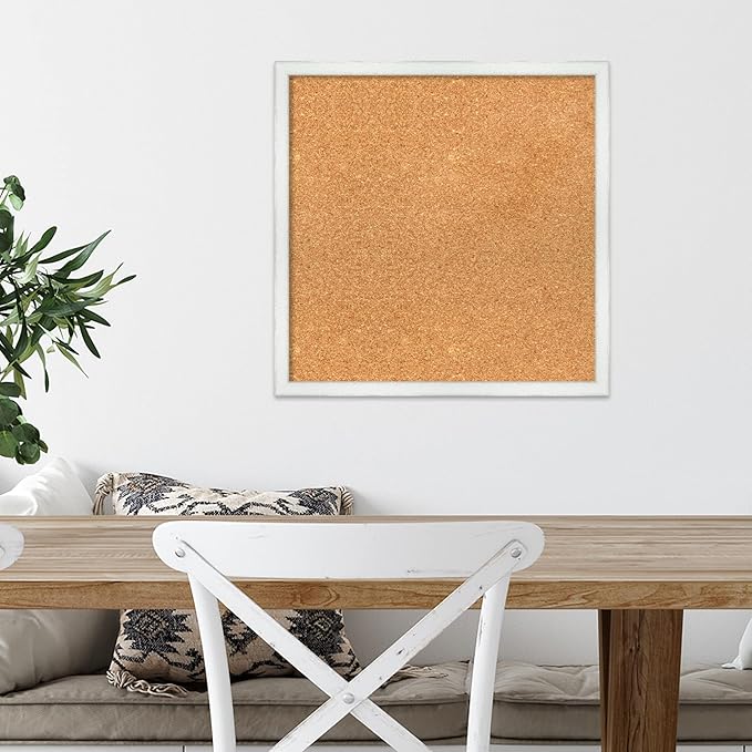 Amanti Art Natural Cork Board for Wall, 19x19 Vision Board with White Frame, Small Corkboard Office Decor for Home Organization, Country Rustic Corkboard Pinboard to Display Items for Home