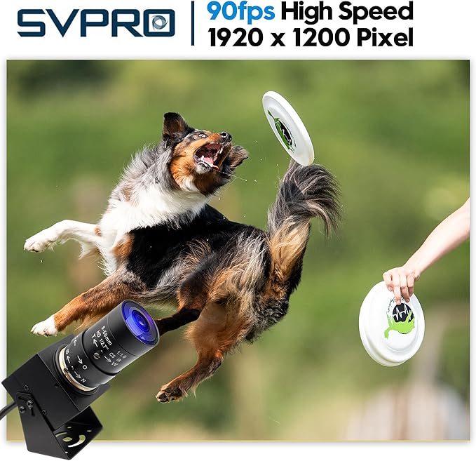 SVPRO 2MP Global Shutter USB Camera 90FPS High Speed Camera with 5-50mm Zoom Lens,Manual Focus Webcam for Glof Swing,10X Optical Zoom Industrial Video Camera USB Plug and Play for Computer