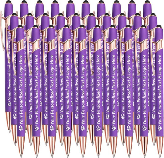 STREADVE Personalized Custom Pens 30 Engraved Writing Pen with Name Logo, Customized Promotional Items Stylus Pen Gifts for Women Realtor Birthday Wedding Business, Purple