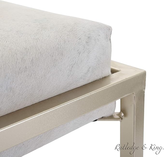 Rutledge & King Cowhide Ottoman/Vanity Stool - Square Ottoman Stool - White Ottoman/Grey Ottoman Foot Rest - Cowhide Grey & White Stool - Gold Stool - Cow Ottoman - Cow Fur Stool (Gold)