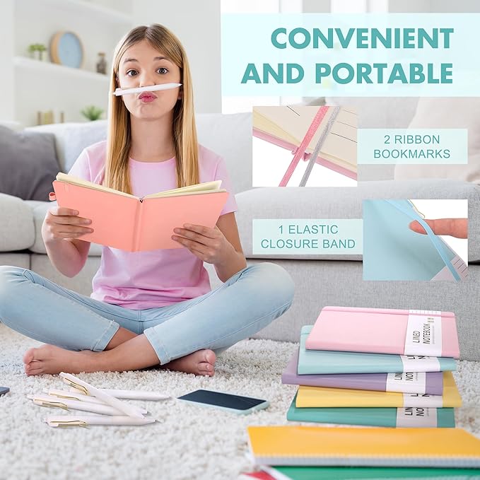 Aodaer 30 Set Lined Notebook Journals with Pens A5 Notebooks 100 GSM College Ruled Hardcover Notebook PU Leather Notepad with Pen Holder for Office School, 5.7 x 8.3 Inches, Light Multicolor