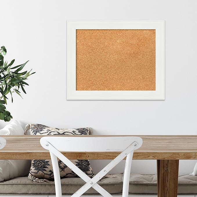 Amanti Art Natural Cork Board for Wall, 17x21 Vision Board with White Frame, Small Corkboard Office Decor for Home Organization, Casual Corkboard Pinboard to Display Items for Home Organization in