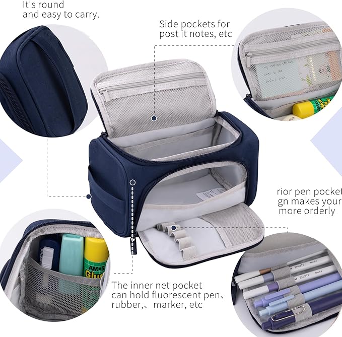 HVOMO Big Capacity Pencil Case High Large Storage Pouch Marker Pen Case Travel Simple Stationery Bag School College Office Organizer for Teens Girls Adults Student（Blue）