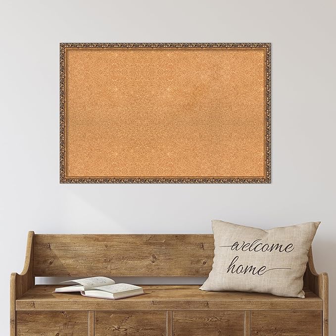 Amanti Art Natural Cork Board for Wall, 24x36 Vision Board with Bronze Frame, Large Corkboard Office Decor for Home Organization, Traditional Corkboard Pinboard to Display Items for Home Organization