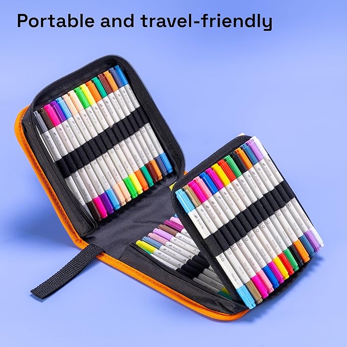 ARTISTRO 60 Dual Tip Fabric Markers - Acrylic Drawing Markers for All Ages & Levels - Fabric Paint Pens for Personalizing Clothes, T Shirts, Bags, Canvas, Textiles (Brush + Fine)