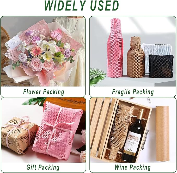 Honeycomb Packing Paper, 12" x 200' Packing Paper Substitute Alternative for Bubble Cushioning Wrap for Moving Shipping Packaging, Recyclable Moving Supplies Bubble Packing Wrap Roll-White