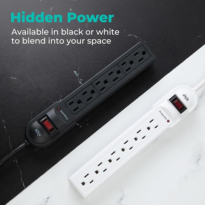 KMC 6-Outlet Surge Protector Power Strip 2-Pack, 900 Joules, 4-Foot Extension Cord, Overload Protection, Black