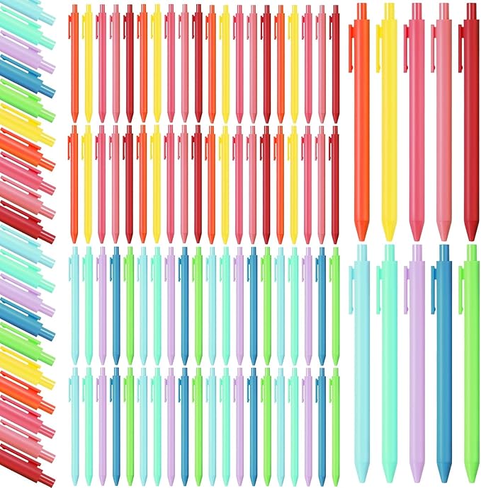 Fulmoon 50 Pcs Ballpoint Pens Bulk Retractable Comfortable Writing Pens Cute Back to School Supplies in Medium Point 1.0 mm for Teacher Student Bridal Shower Baby Shower(Rainbow Colors,Black Ink)