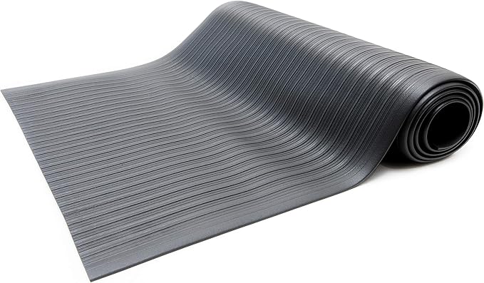 AFRB38-3x5BLKBEV Anti Fatigue Floor Mat (Made in USA), 3 Feet Wide x 5 Feet Long x 3/8 Inches Thick, Ribbed Pattern Top, Black, Bevelled on All Four Sides, RoHS and REACH Compliant