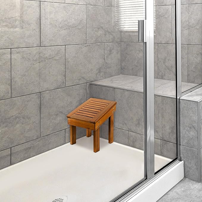 Utoplike Teak Wood Shower Foot Stool for Shaving Legs, Sturdy Shower Foot Rest for Shower Shaving, Wooden Shower Foot Step for Bathroom