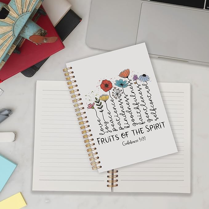 Qabliqo Fruit of the Spirit Christian Spiral Notebooks, Galatians 5:22 Bible Journals for Writing, Religious Scripture Journal for Women, Floral Bible Notebook for Note Taking, 5.5x8.3 Inch