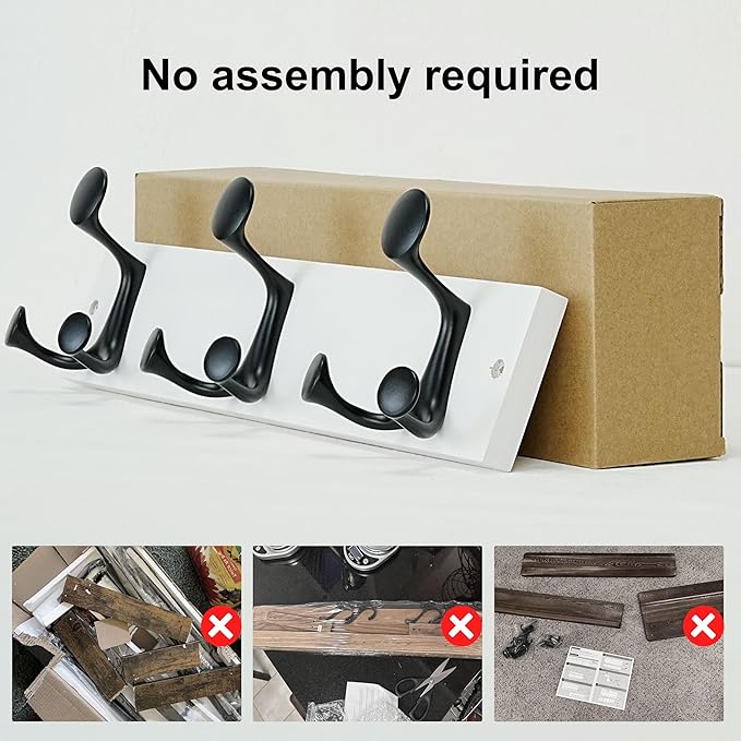 SKOLOO 17-Inch White Wood Coat Rack Wall Mount with 3 Triple Hooks - Ideal for Family Entrances, Classrooms, and Pet Supplies Storage - Perfect Coat Hooks for Wall