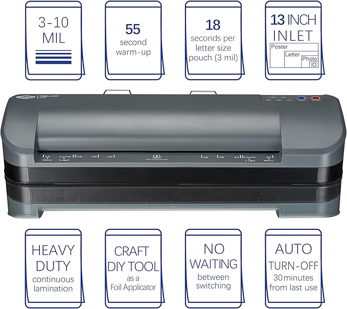 SINCHI 13-Inch Thermal Laminator & Foil Applicator, 3–10 Mil, 4-Roller, 55s Warm-Up, 40 in/Min, Auto Shutoff, Commercial-Grade Laminating Machine with 10 Pouches for Office, School, Crafts & DIY