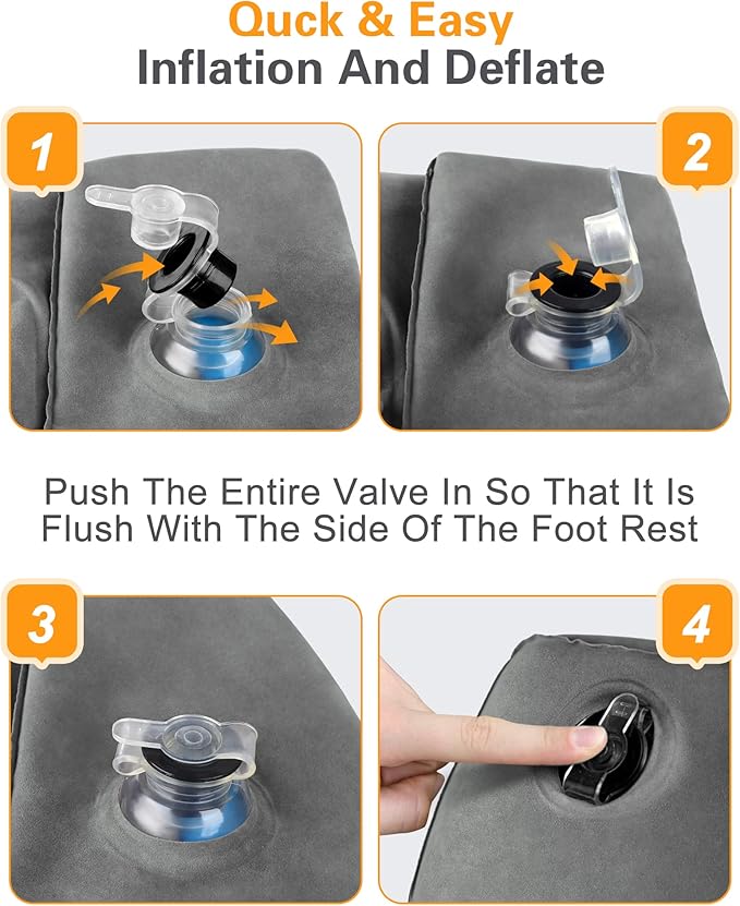 Sunany Inflatable Foot Rest Pillow for Airplane - Kids/Adults - Adjustable Height Cushions, to Sleep While Traveling,Suitable for Office,Home and Any Travel（Dark Grey,2 Pack）