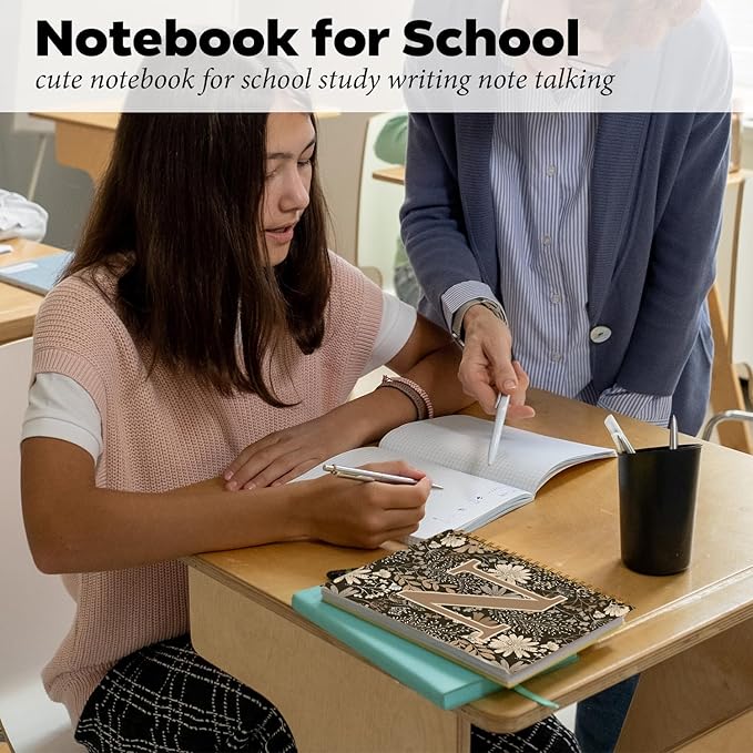 Initial N Personalized Journal Notebook, Boho Floral Journaling Notebooks for Women Girls, Costom Monogrammed Gifts for Women Mom Girls Friends, Letter Spiral Notebook, 5.5x8.3