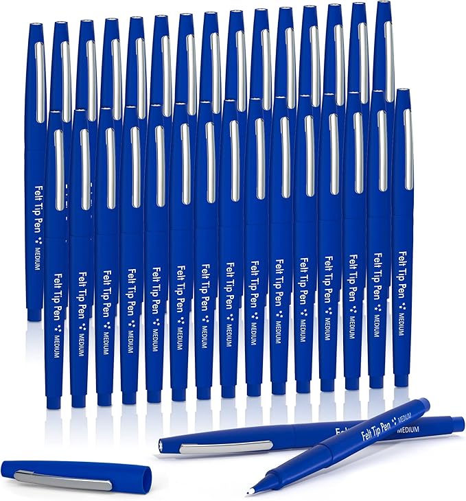 Lelix Felt Tip Pens, 30 Blue Pack, 0.7mm Medium Point, Felt Tip Markers Pens for Journaling, Writing, Note Taking, Planner, Perfect for School Office and Art Supplies