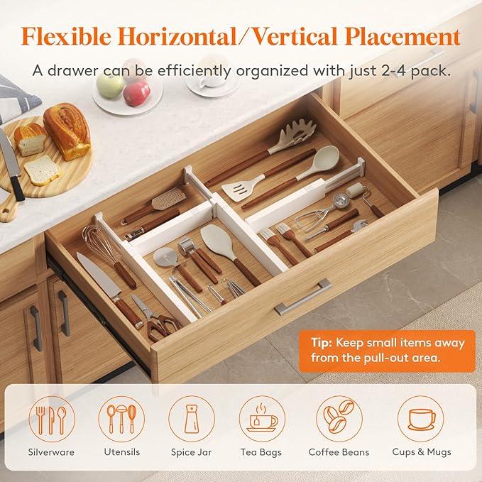 Lifewit 4 Pack Kitchen Drawer Dividers 2.36" High, 11"-17" Adjustable Drawer Organizer for Utensils/Clothes/Makeup, Plastic Expandable Separators in Dresser/Bedroom/Bathroom/Office Storage