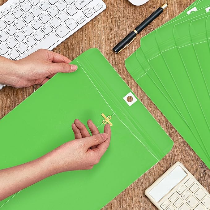 Geyee 100 Pcs Clasp Manilla Envelopes 9 x 12 Inch Gummed Colored Envelopes for Storing or Mailing for Home Office Business Supplies(Green)