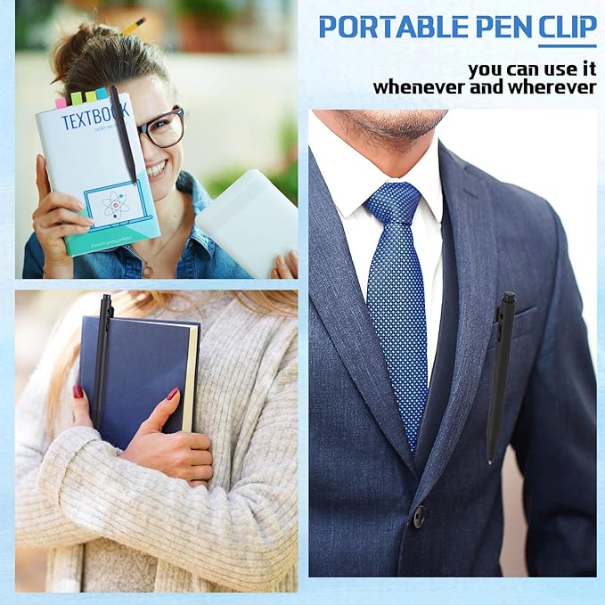 Geyoga 200 Pcs 4'' Mini Black Pens Bulk 0.7 mm Fine Point Small Retractable Ballpoint Pens with Clip for Notebook School Office(Black)