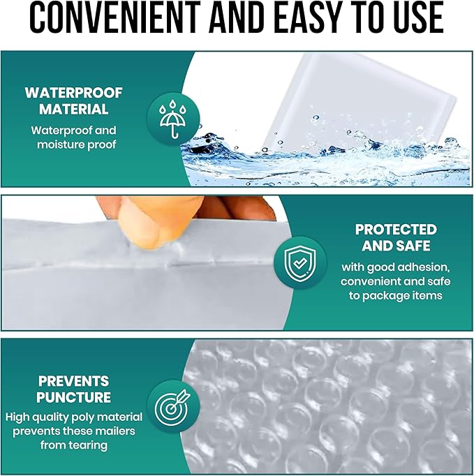 Levex - #000 4" x 8" [5 Pack] Poly Bubble Mailers, Padded Envelope Mailers, Packing Envelope & Mailing Bags for Shipping