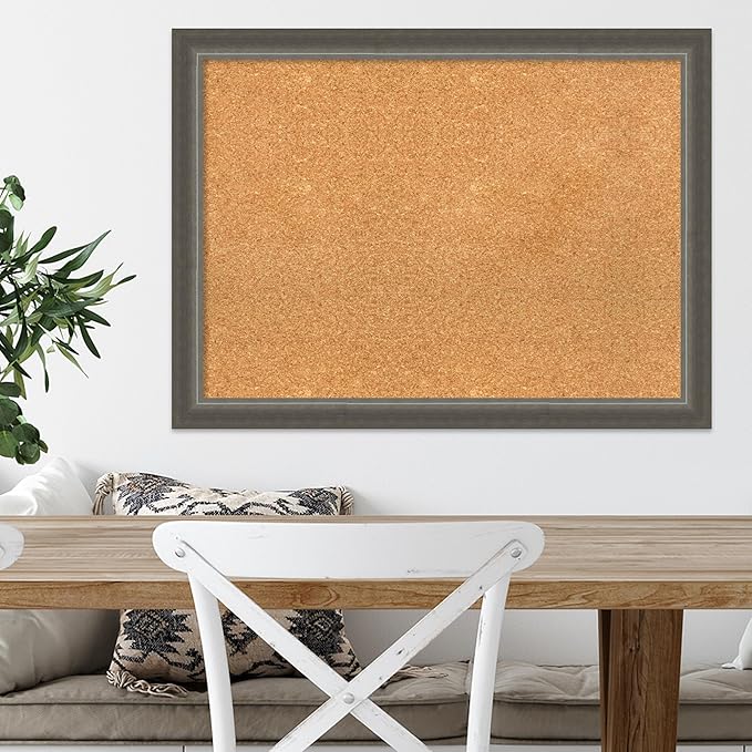 Amanti Art Natural Cork Board for Wall, 23x31 Vision Board with Silver Wood Frame, Medium Corkboard Office Decor for Home Organization, Casual Corkboard Pinboard to Display Items for Home