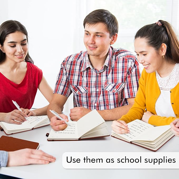 feela 3 Pack Notebooks Journals Bulk with 3 Black Pens, A5 Hardcover Notebook Classic Ruled Lined Journal Set with Pen Holder for Work Business Journaling Note Taking, 120 GSM, 5.1”x8.3”, Brown