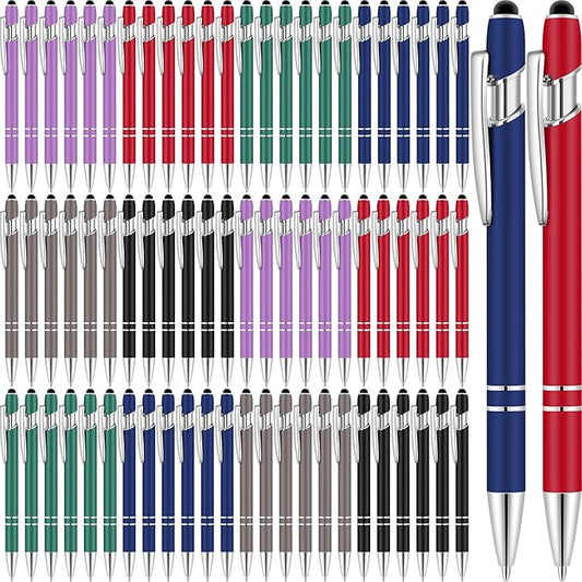 Leinuosen 48 Pcs Ballpoint Pen with Stylus Tip 1.0 mm/ 0.04 Inch Black Ink Metal Stylus Pen for Touch Screens 2 in 1 Stylus Ballpoint
