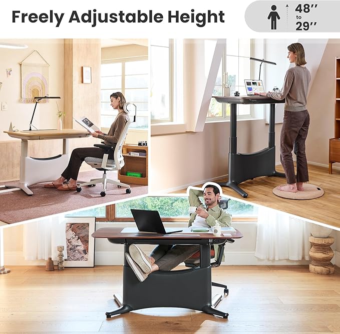 COLAMY Electric Adjustable Standing Desk – 48 x 28 Inch Sit Stand Desk with Drawer & Cable Management, Dual Motor Lift System, Ergonomic Footrest, Home Office Table (MFC Desktop, Walnut + Black)