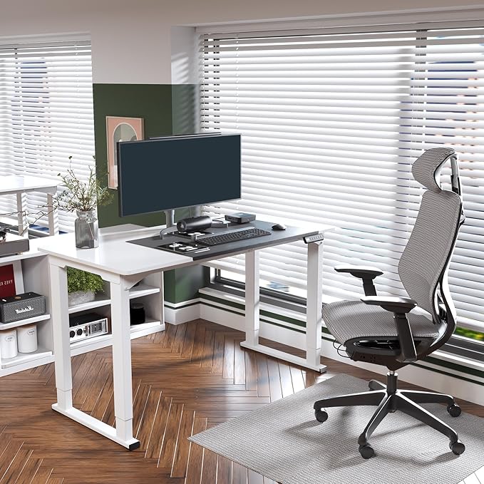 SANODESK 4-Leg Standing Desk, Electric Height Adjustable Desk with Memory Presets for Home Office, Stand up Desk Computer Workstation, 55x28 Inches White
