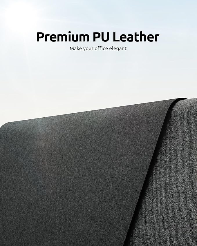 YSAGi Leather Desk Protector, Office Mat, Large Mouse Mat, Non-Slip PU Leather Blotter, Laptop Desk Pad, Waterproof Writing Pad for Office and Home (Dark Grey, 35.4" x 17")