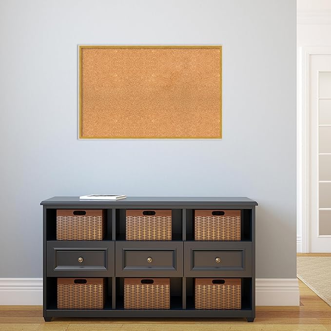 Amanti Art Natural Cork Board for Wall, 23x35 Vision Board with White Frame, Large Corkboard Office Decor for Home Organization, Modern Corkboard Pinboard to Display Items for Home Organization in